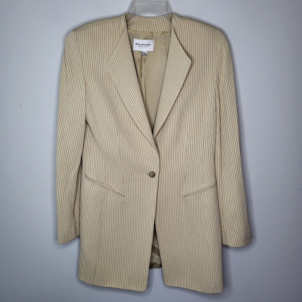 Emanuel Ungaro U.S. Women's Size 8 EU 38 Women's Long Striped Blazer Tan & Ecru